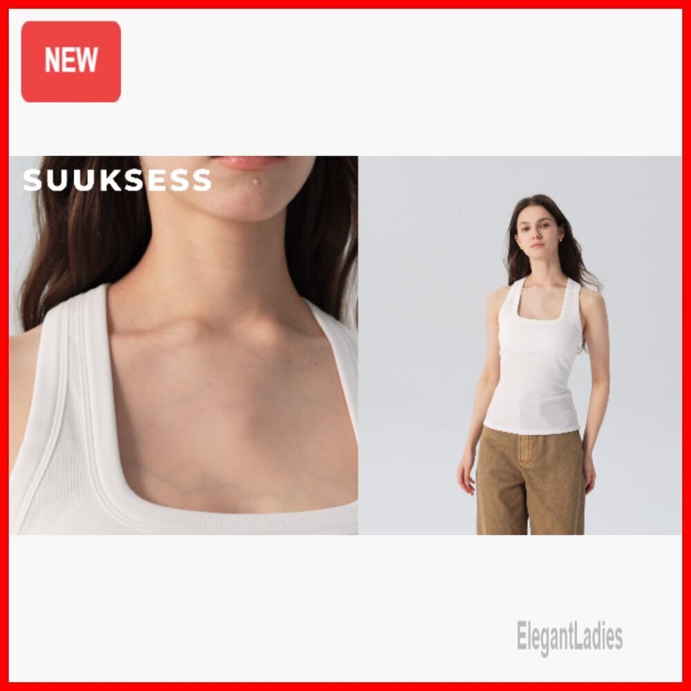 Padded Cotton Ribbed Tank Top Square Neck Racerback Basic - Picture 7 of 7